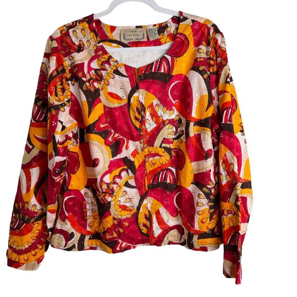 Life Style Artsy 100% Cotton Abstract Jacket Size Large Art to Wear Vibrant - Picture 1 of 6